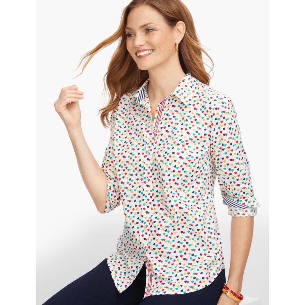 Talbots‎ classic cotton shirt in ditsy hearts print colorful